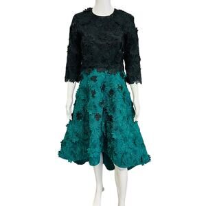 COSTARELLOS Black/Green Floral Embellished Midi Dress Gown EU 36 US 6